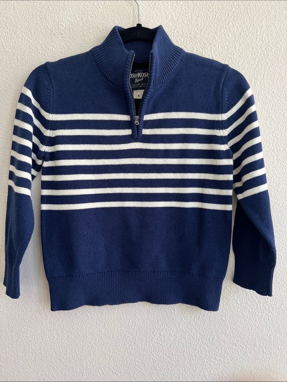 OSHKOSH B'GOSH Quarter-Zip Funnel Neck Pullover Sweater Blue/White Stripe Boys 8